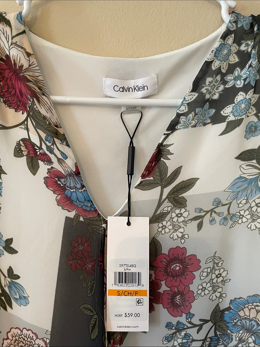 Calvin Klein Floral Sleeveless V-Neck Top - White, Blue, Pink